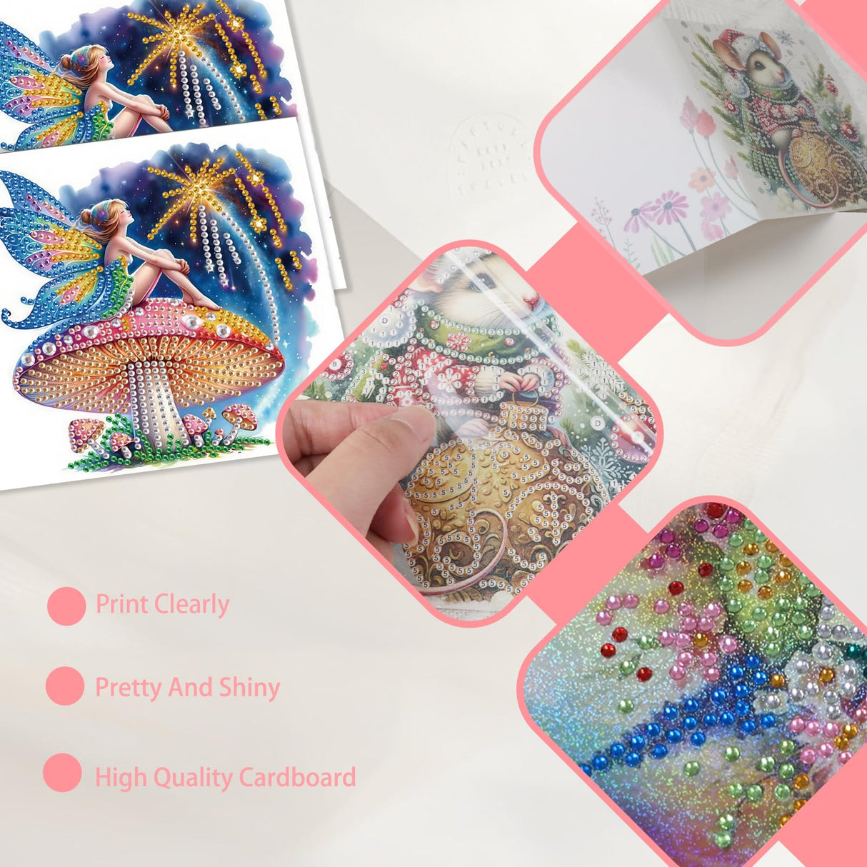 JISHSHAY 6 PCS Fairy Diamond Painting Greeting Cards Elf Diamond Art Birthday Cards with Envelopes Mushroom Gem Art Mosaic Kits for Adults, for Anniversary Valentine Thank You Graduation All Occasion JISHSHAY