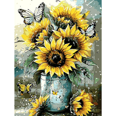 EMIEAUFG Creative Paint by Number Kit for Adults,Butterfly Sunflower DIY Paint by Numbers Set for Home Decor and Gifting - 12x16 Inch