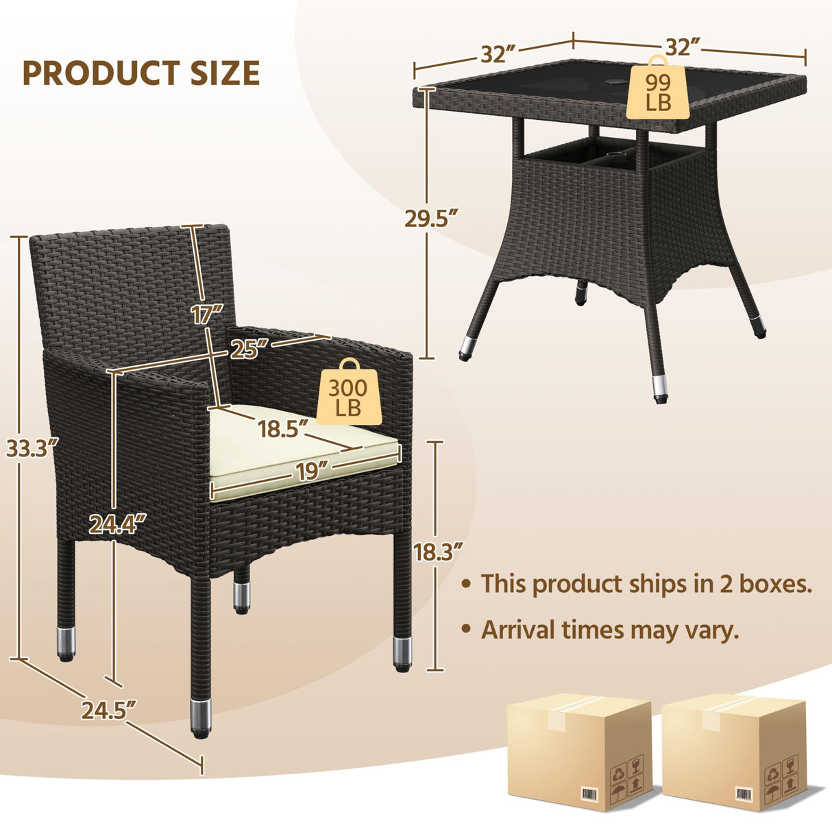 Yaheetech 5-Piece Patio Furniture Set, Outdoor Rattan 4 Dining Chairs & Tempered Glass Table with Umbrella Hole, for Garden Backyard Deck Balcony, Brown/Beige Yaheetech