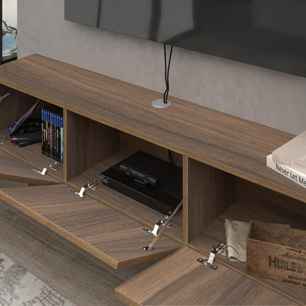 Atelier Mobili Walnut Floating TV Stand for 75 inch TV, Floating Media Console, Floating Entertainment Center, Wall Mounted TV Stand ATELIER MOBILI THE LEADER OF THE INTERCHANGEABLE FURNITURE