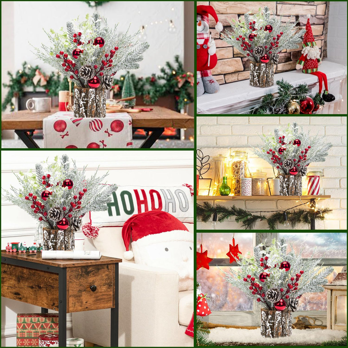 2 Pack Christmas Table Decorations, 14 Inch Christmas Centerpiece Small Potted Christmas Tree with Lights, Pine Cones and Berries, Xmas Artificial Plants for Tables, Home, Mantel Holiday Decor BHLUUIYER
