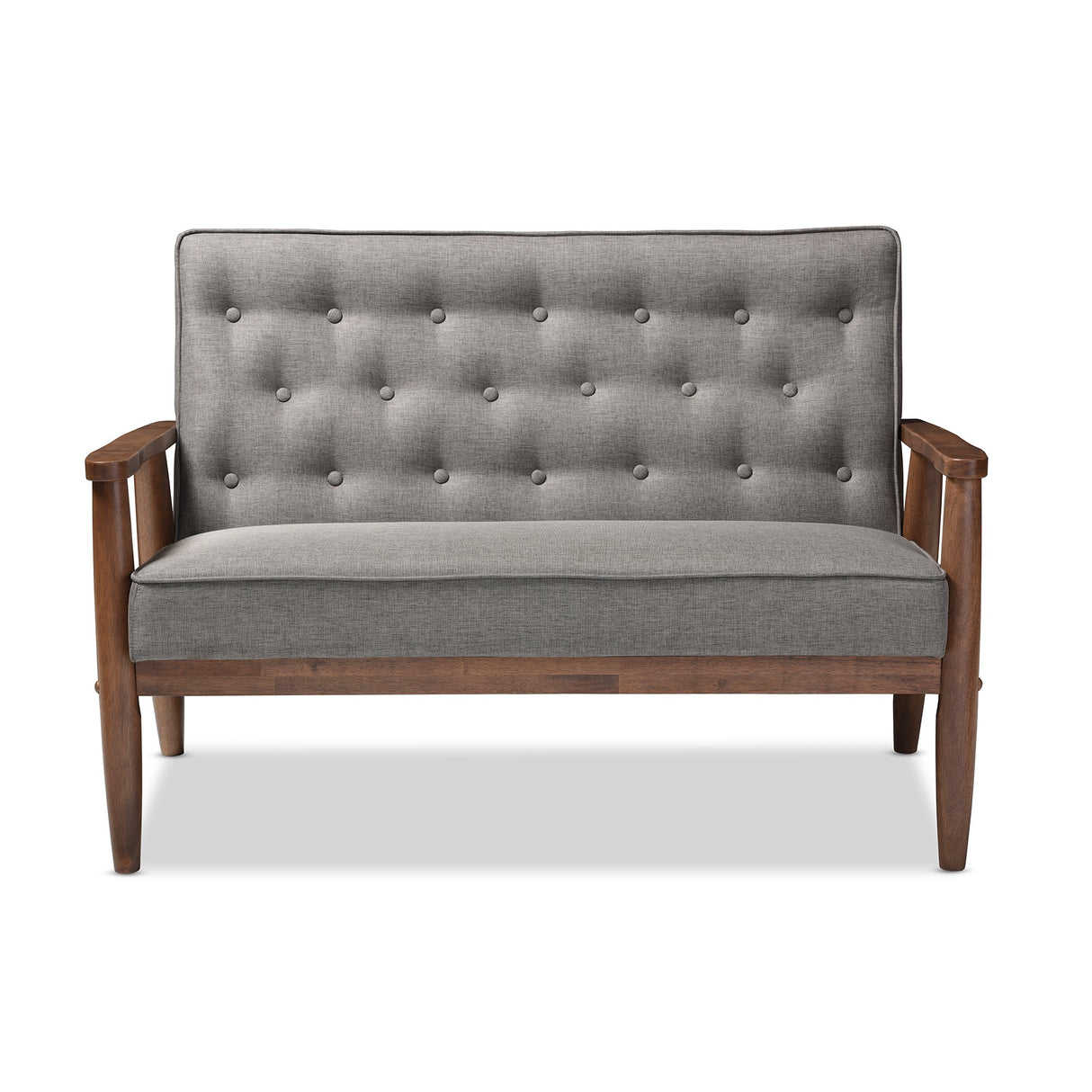 Baxton Studio Sorrento Mid-Century Retro Modern Grey Fabric Upholstered Wooden 2-Seater Loveseat Baxton Studio