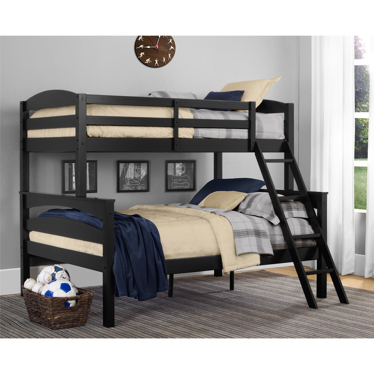 DHP Brady Twin Over Full Bunk Bed Frame in Black - Space-Saving Design for Kids and Teens DHP