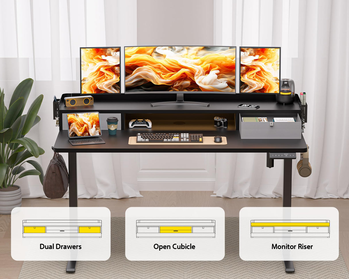 WALKINGDESK 48x24 Inches Electric Standing Desk with 2 Drawers, Height Adjustable Stand up Desk for Home Office, Inches Ergonomic Sit to Stand Desk with Storage Shelf, DIY Board, Hooks, Black WALKINGDESK