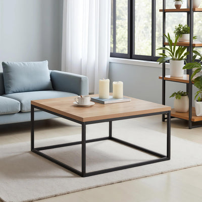 CENSI 30" Square Coffee Table, Natural Oak Light Wood Center Table for Living Room, Modern Industrial Farmhouse Cocktail Table, Extra Thick 1.2" Top with Sturdy Metal Frame, Scandi Style