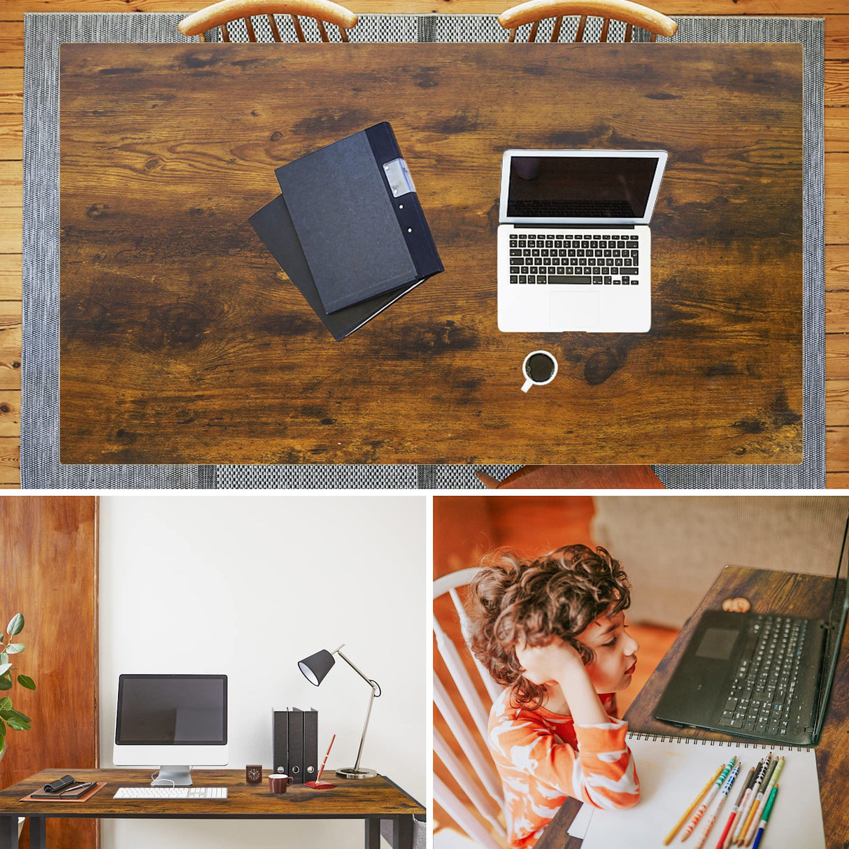 AHB 47" Rolling Computer Desk with 4 Smooth Wheels and 3 Iron Hooks, Simple Style Mobile Writing Desk Home Office Study Table Movable Workstation with Metal Frame AHB