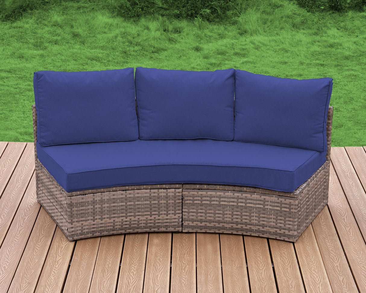 LUXOAK Patio Furniture Sets, 3 Piece Half-Moon Sectional Round Sofa Set, Outdoor Patio Furniture with Cushions for Beach, Pool, Balcony, Blue LUXOAK