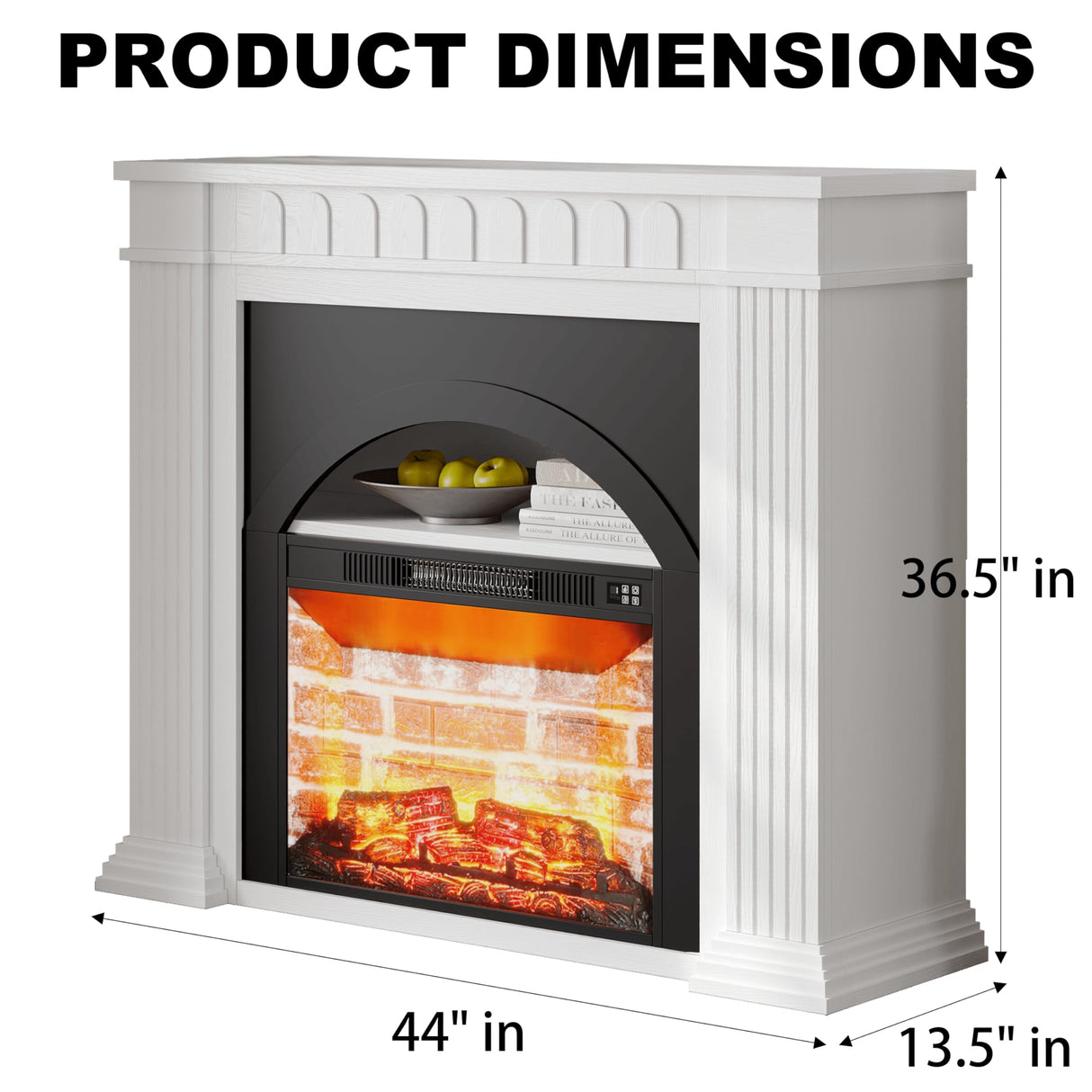 Electric Fireplace with Mantel - 44" Fireplace Mantel, Electric Fireplace TV Stand, Drawer Storage, Remote, 3D LED Flame, Adjustable Heat,Black SOLACE FURNITURE