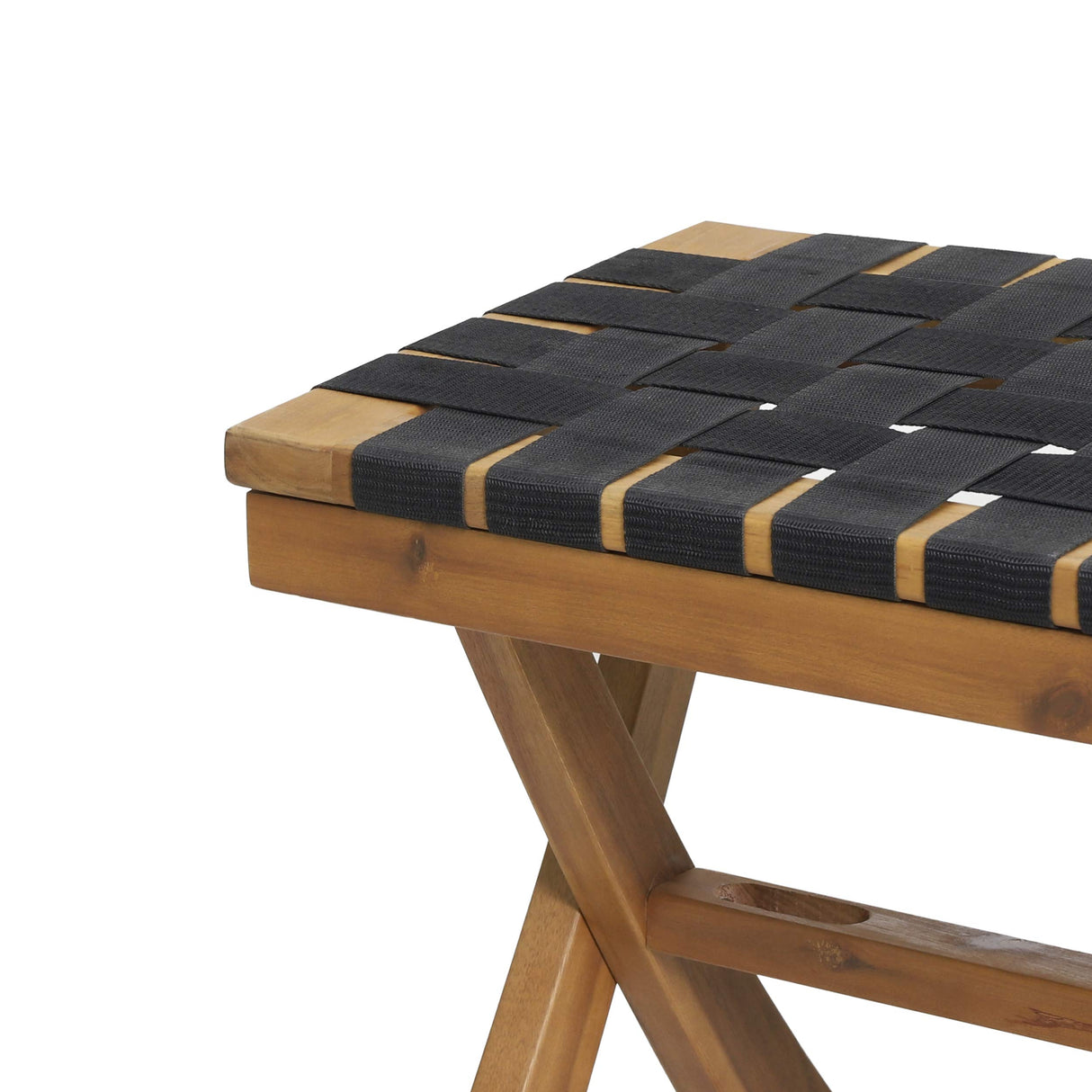 Christopher Knight Home Jeffery Outdoor Acacia Wood Bench with Rope Seating, Black and Teak 61x13.75x16.25 inches Christopher Knight Home