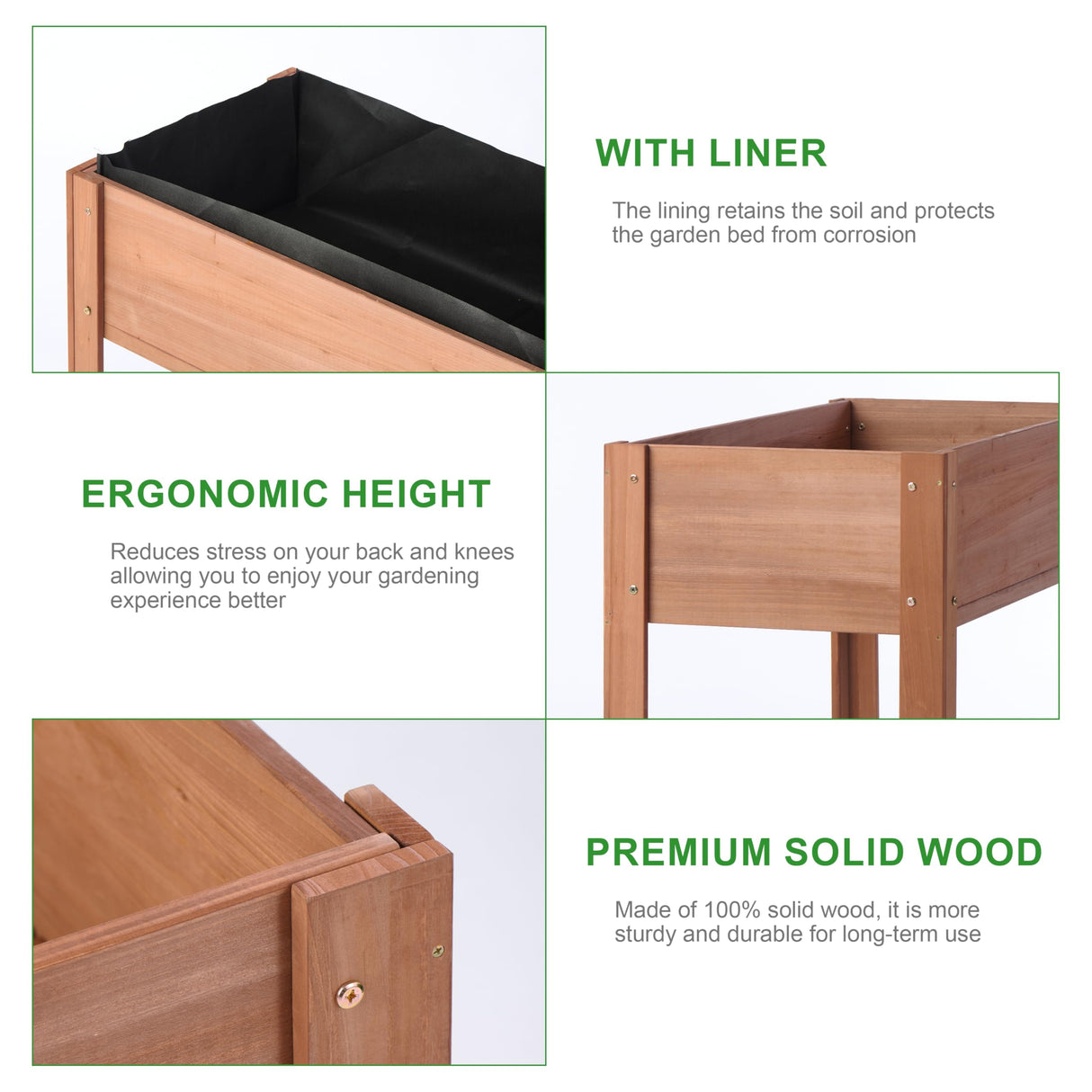 Raised Garden Bed with Legs, 40x20x31'', Solid Wood Elevated Planter Box for Outdoor Backyard Patio Wood-Natrl