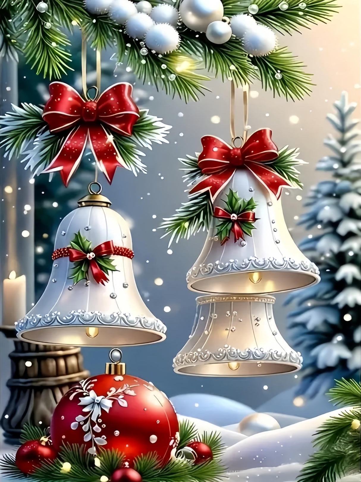 Christmas Bell Painting by Numbers Kit for Adults Beginner,Color by Numbers for Adults,Winter Landscape Adult Paint by Number Kits on Canvas,Paint by Numbers Easy Oil Painting Home Wall11.8X15.8 Inch GXGLLPZBY