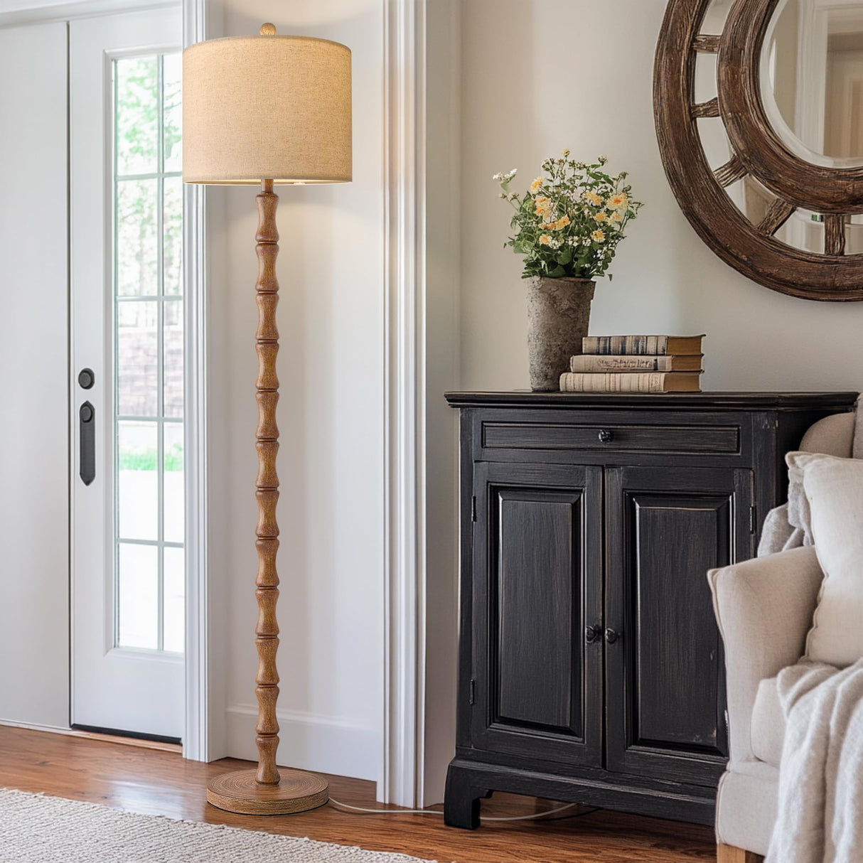 BOBOMOMO 62" Rustic Floor Lamp for Living Room, Retro Farmhouse Floor Lamp Rotary Switch, Resin Standing Lamp for Living Room, Corner, Dining Room, Bedroom, House BOBOMOMO