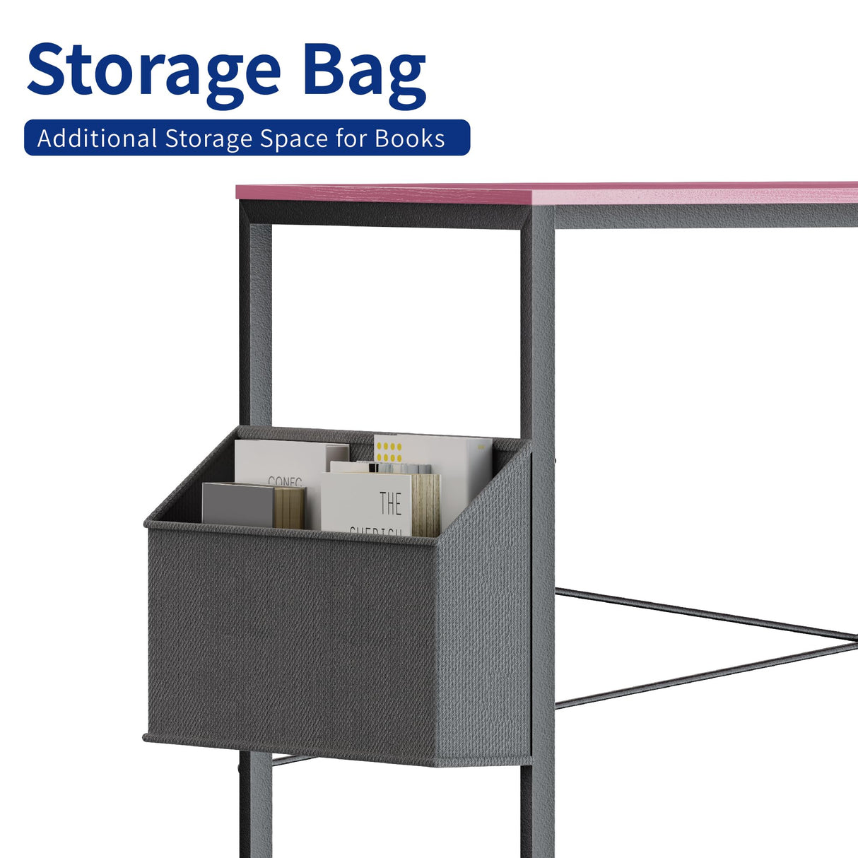 Pamray 47 Inch Computer Desk for Small Spaces with Storage Bag, Home Office Work Desk with Headphone Hook, Small Office Desk Study Writing Table Pamray