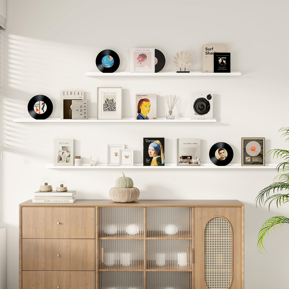 Floating Picture Ledge Shelves for Wall Set of 2, 72 Inches Picture Ledge Shelf with Long Large Nursery Book Shelf for Toys Storage Kids Bookshelf Wall Mounted Living Room Bedroom Decor Frames, White Fun Memories