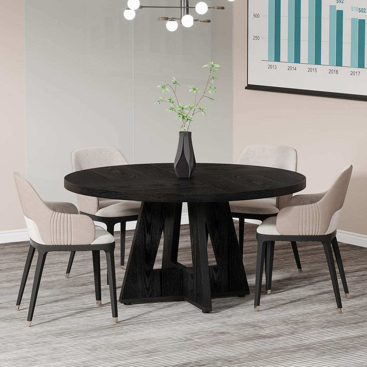 Tribesigns 47-Inch Round Conference Table for 4-6 People, Wooden Meeting Room Table with Thicken Tabletop and Wood Base (Black) Tribesigns