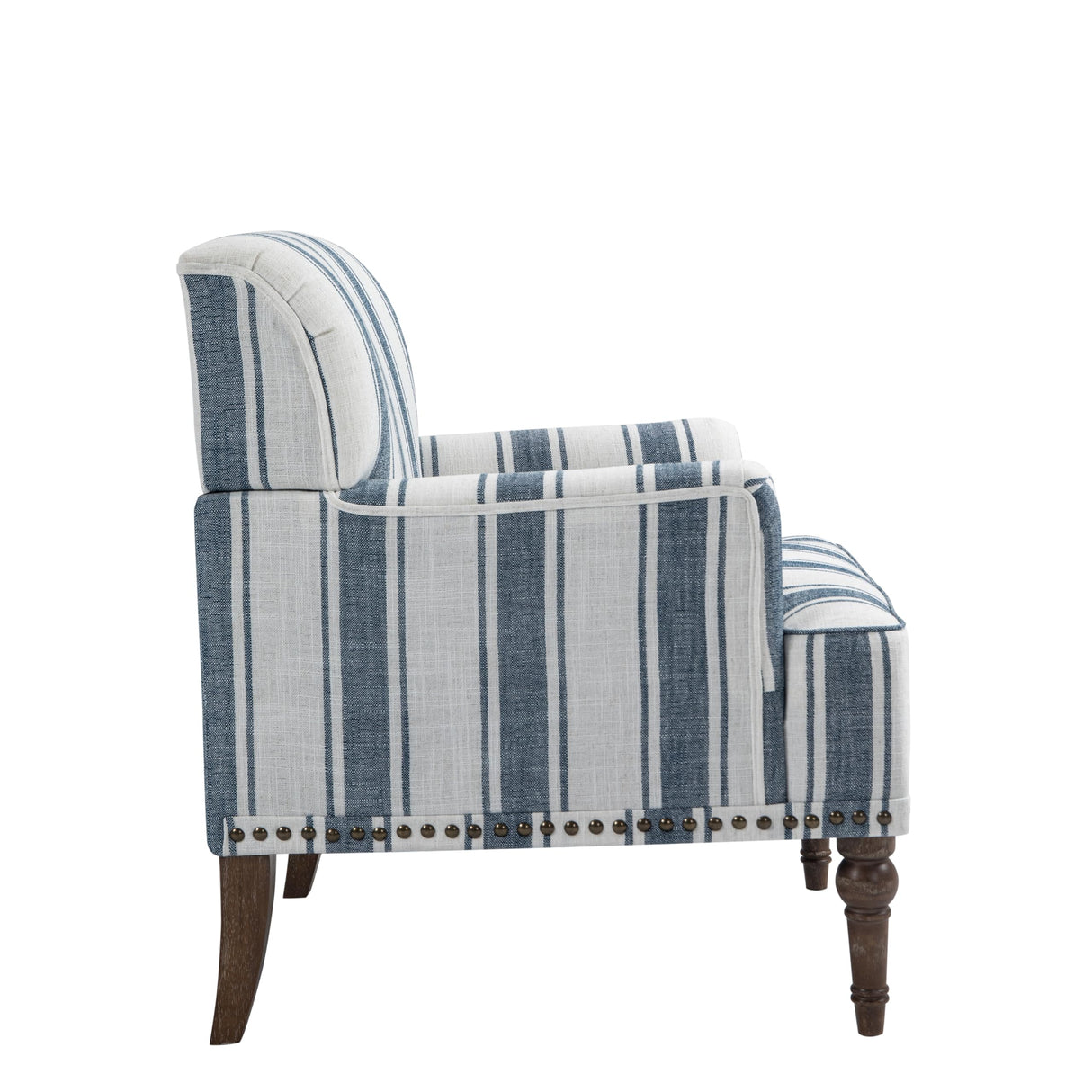 UIXE Stripe Accent Chair Arm Chair, Modern Nailhead Trim Club Armchair with Wood Legs, Comfy Living Room Single Sofa Reading Seat Bedroom Side Seating for Home Office, Dark Blue UIXE