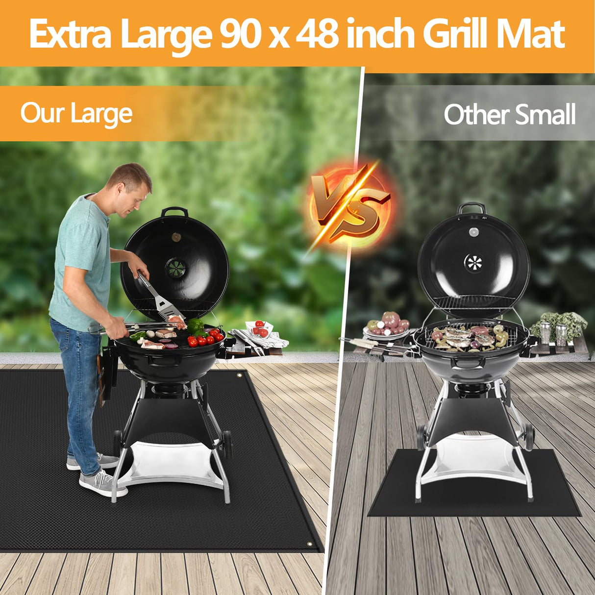 TOHONFOO 90 x 48 in Extra Large Grill Mat for Outdoor Grill - Grilling Mats for Outdoor Grill to Protect The Deck, Patio, Pavers - Easy to Clean BBQ Mats - 0.6mm TOHONFOO