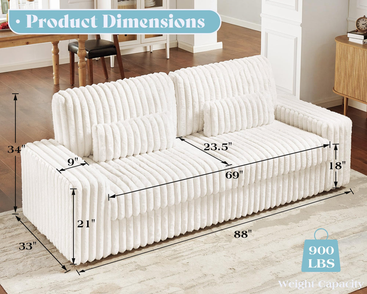 VanAcc 88 Inch Oversized Sofa, Modern Couch with Lumbar Pillows and Armrests, 3 Seater Couch- Cloud Sofas for Living Room, Beige VanAcc