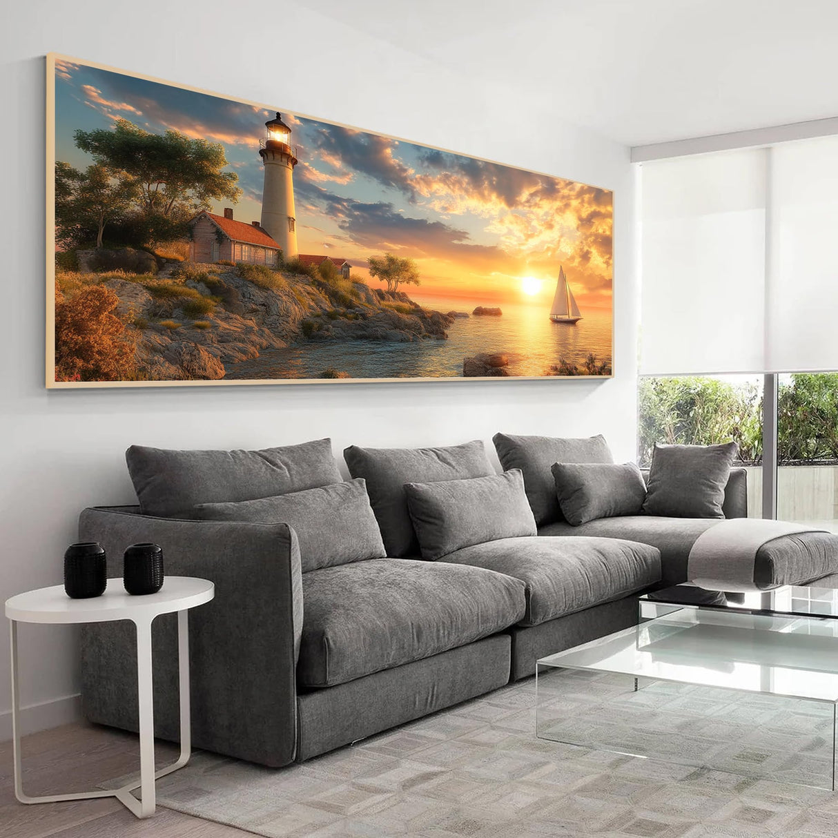 VAIIEYO Large Diamond Art Kits for Adults Lighthouse, Diamond Art Sunset, Large Diamond Painting Kits Full Drill Round Rhinestone Craft Canvas for Home Wall Decor Gift 11.8x31.5 inch VAIIEYO