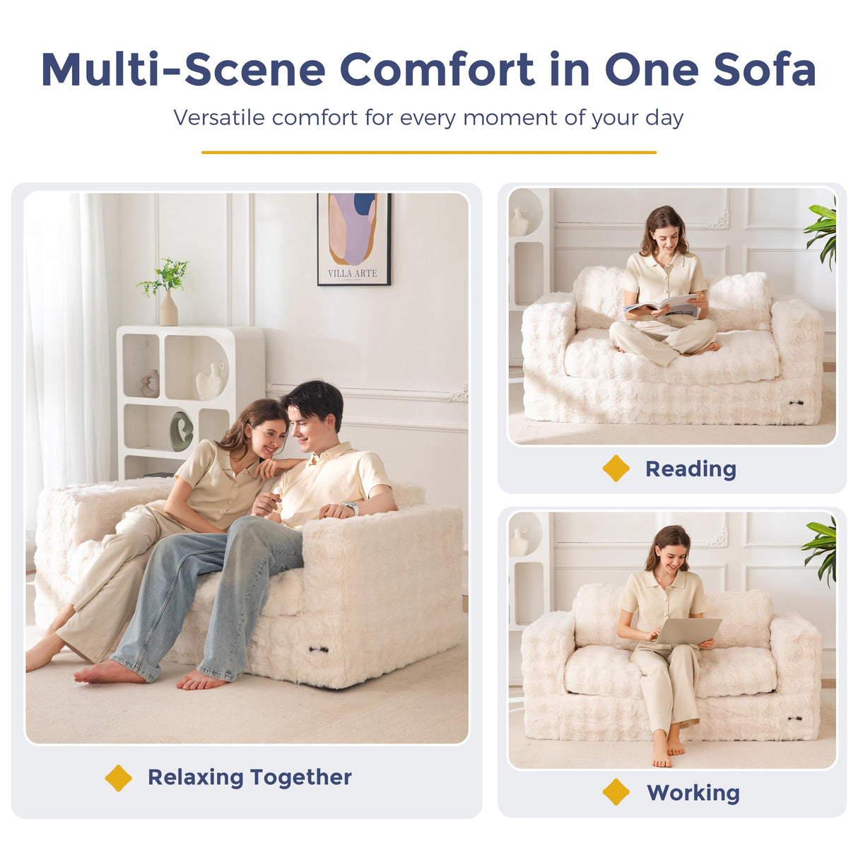 MAXYOYO Loveseat Sofa for Living Room, Small Sofa Couch Tufted Boneless Couch, Comfy Bean Bag Chair for Small Space Bedroom Apartment, No Assembly Needed, Beige MAXYOYO