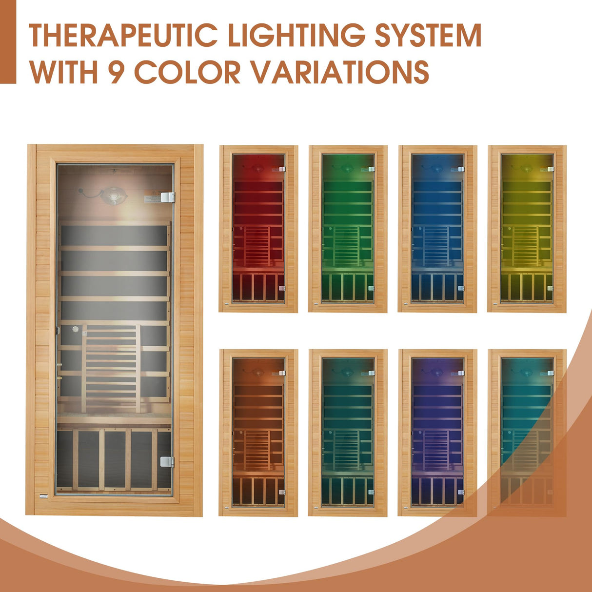 springspa Far Infrared Sauna Room, Near Zero EMF Canadian Hemlock Wood Sauna with 1400W, 9 Chromo Therapy Lights, Oxygen Ionizer, Bluetooth, LCD Control Pannel for Indoor Use, 1 Person springspa