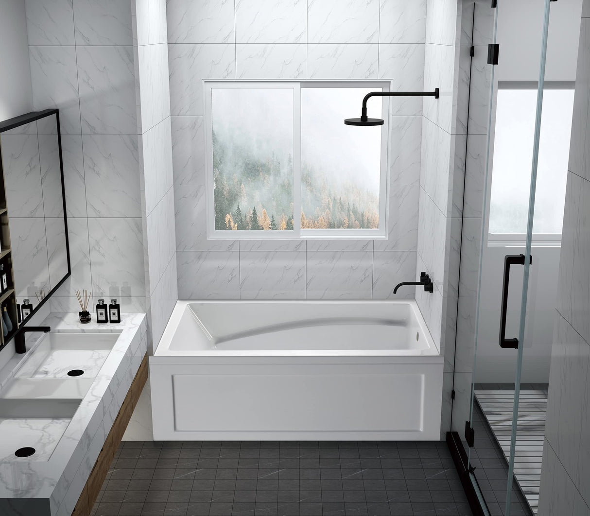 Aqua Eden VTAM6032R22B 60-Inch Anti-Skid Acrylic 3-Wall Alcove Tub with Right Hand Drain Hole, White Kingston Brass