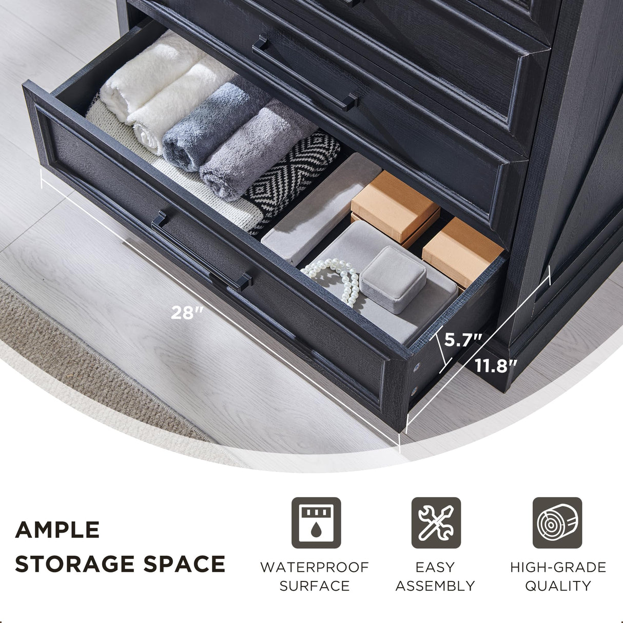 ACCOHOHO Farmhouse 5 Drawer Dresser for Bedroom, 36 Inch Tall Modern Chest of Drawers, Rustic Wood Storgae Organizer with Large Drawers & Bar Handles for Bedroom, Living Room, Hallway, Black ACCOHOHO