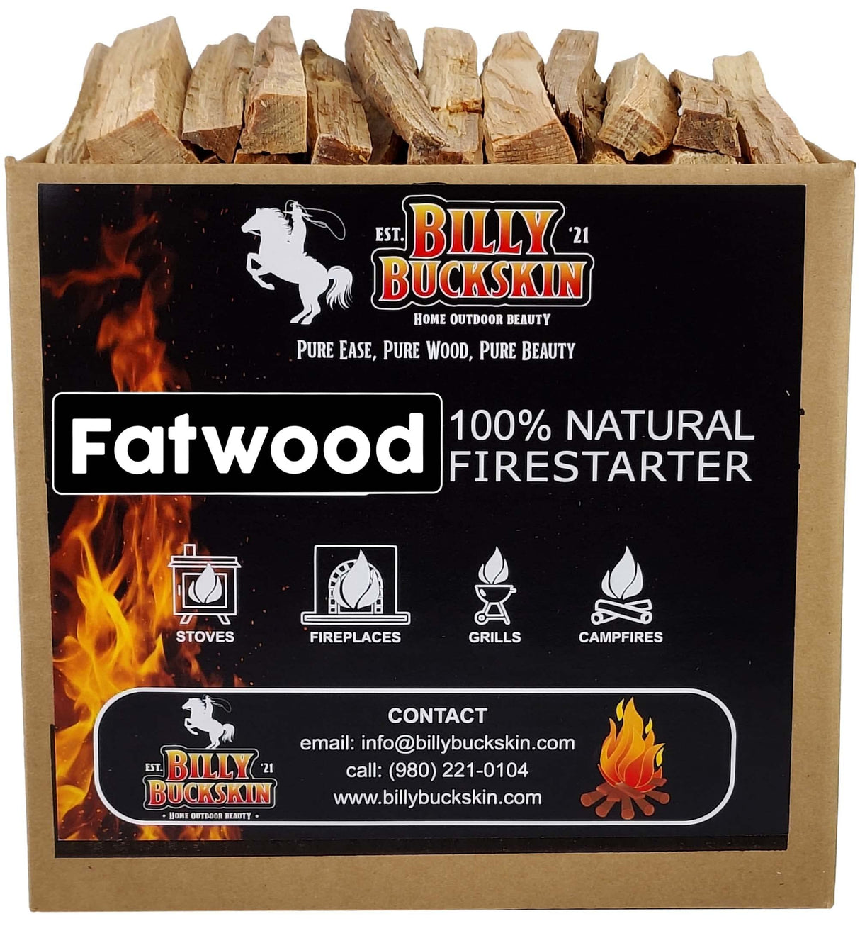 10 lbs. Fatwood Fire Starter Sticks, Perfect Fire Starters for Fire Pit, Campfires, Fireplaces, Bonfires, BBQ & Wood Stoves, Easy to Start a Fire with Just 2 Sticks, Camping Essentials (10 Pound Box) BILLY BUCKSKIN HOME & BEAUTY