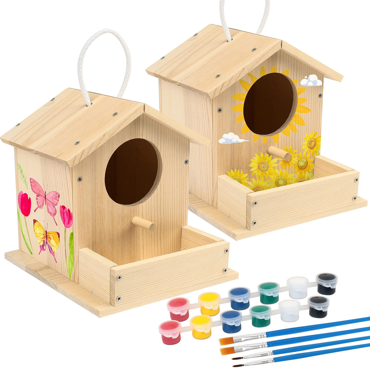 LotFancy Bird House Kit, 2 Pack, DIY Wooden Birdhouse Kits, Arts and Crafts Painting Kit for Kids, Build and Paint, Including Paints & Brushes LotFancy