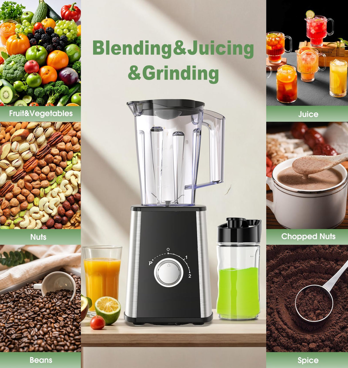 PSIIDAN Smoothie Blender, Personal Blenders for Smoothies and Shakes, Smoothies Maker and Coffee Grinder with 2 To-Go Cups, Countertop Blender for Kitchen, BPA Free PSIIDAN