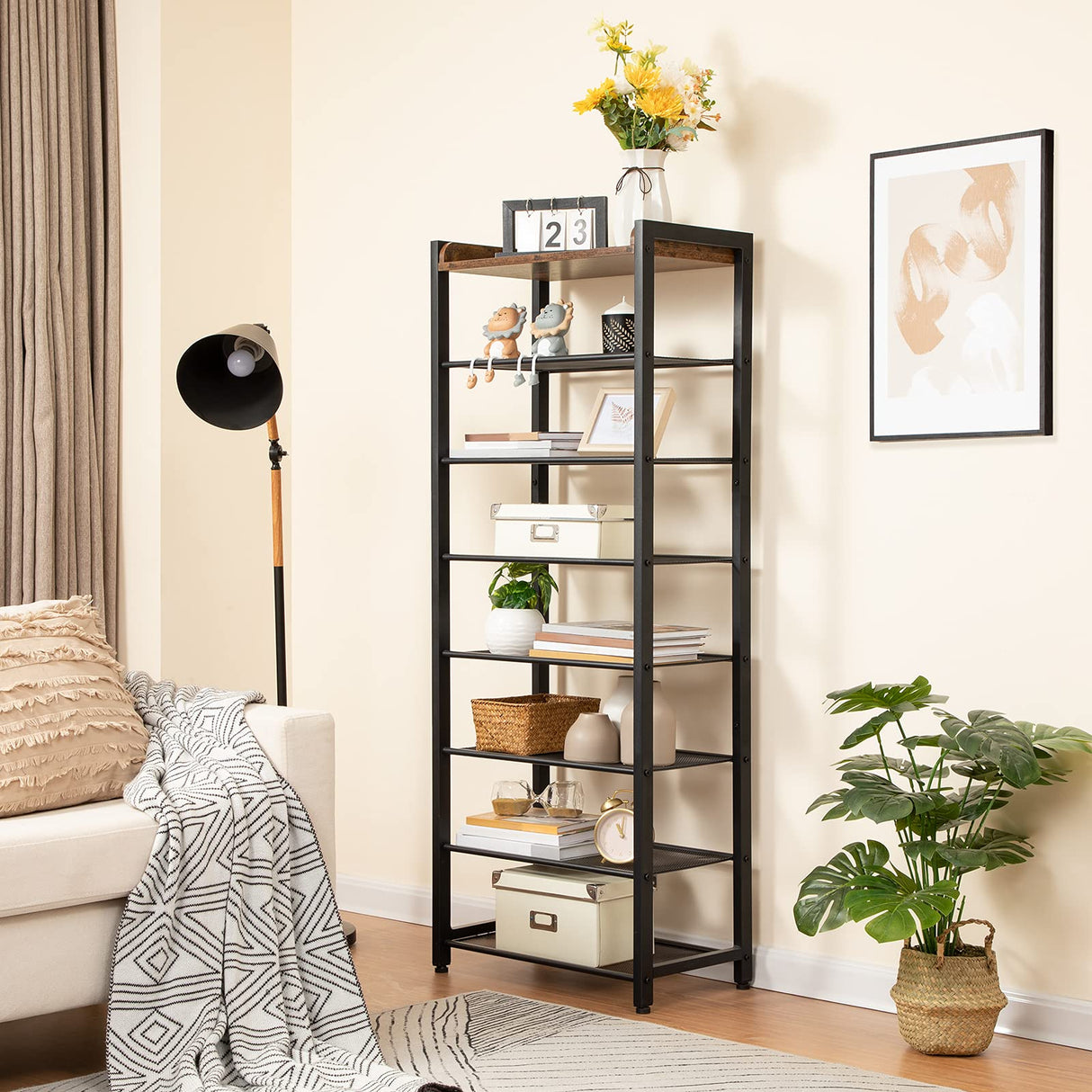 HOOBRO Shoe Rack, 8-Tier Shoe Storage Organizer, Narrow Shoe Shelf, Saving Space, Stable and Sturdy, Hold 14-21 Pairs of Shoes, for Entryway, Hallway, Living Room, Rustic Brown BF48XJ01 HOOBRO