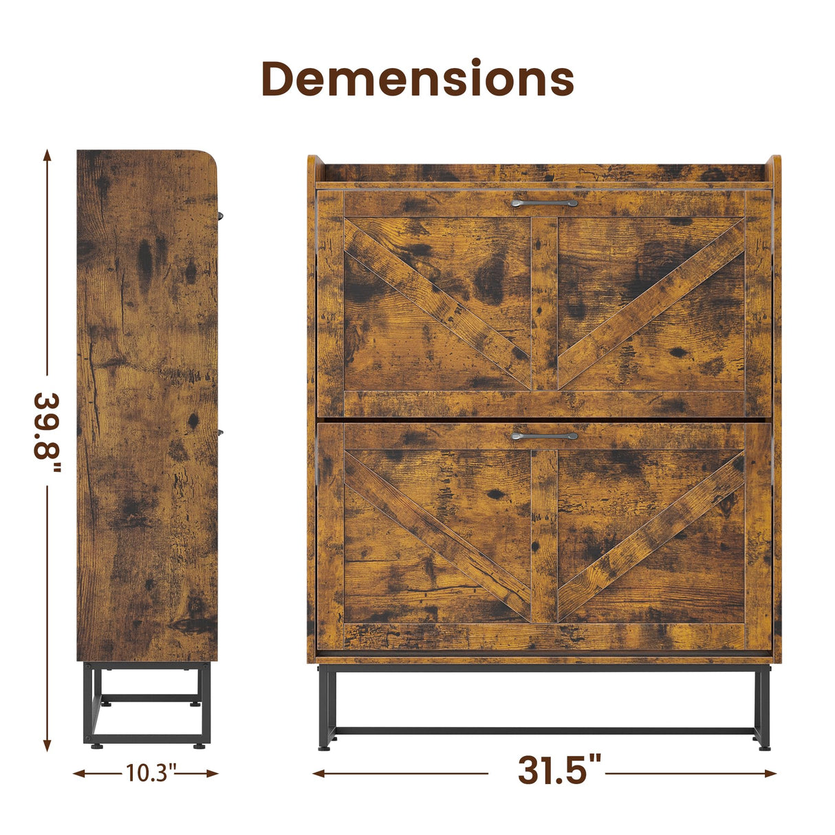 Dowinx Shoe Cabinet Storage with 2 Flip Drawers, Freestanding Shoe Organier Cabinet with Metal Legs, Farmhouse Narrow Shoe Stroage Cabinet Hidden for Entryway Hallway, Rustic Brown Dowinx