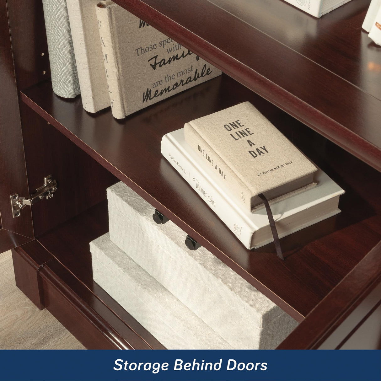 Sauder Palladia Book Shelf, Bookshelf with Storage, Library Bookcase with Doors and Adjustable Shelves, in Select Cherry finish Sauder