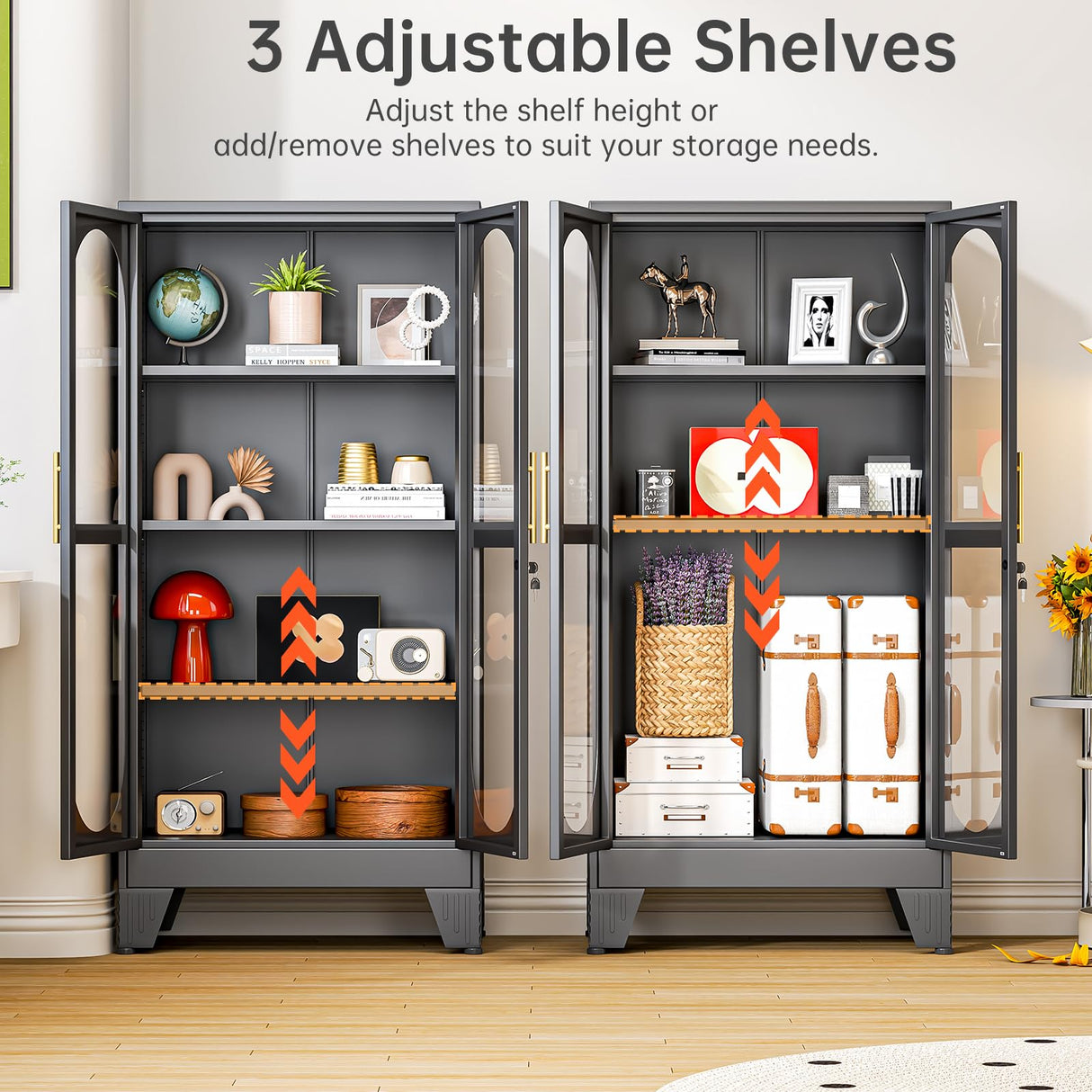 baoliwo 61" H Locking Display Cabinet with Glass Door, Tall Storage Cabinet with 3 Adjustable Shelves, Metal Curio Cabinet Multi-Purpose Display Case for Collectibles Living Room baoliwo