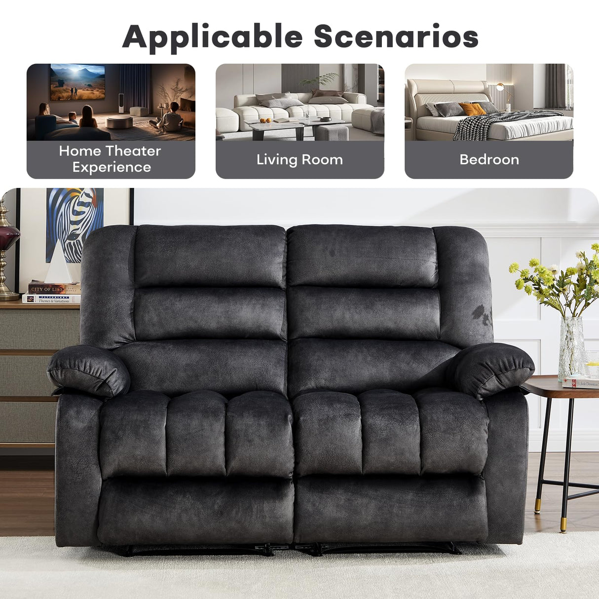 ANJ Manual Recliner Loveseat Sofa, Modern Reclining Sofa with Overstuffed Arms for Living Room, Bedroom,Grey ANJ