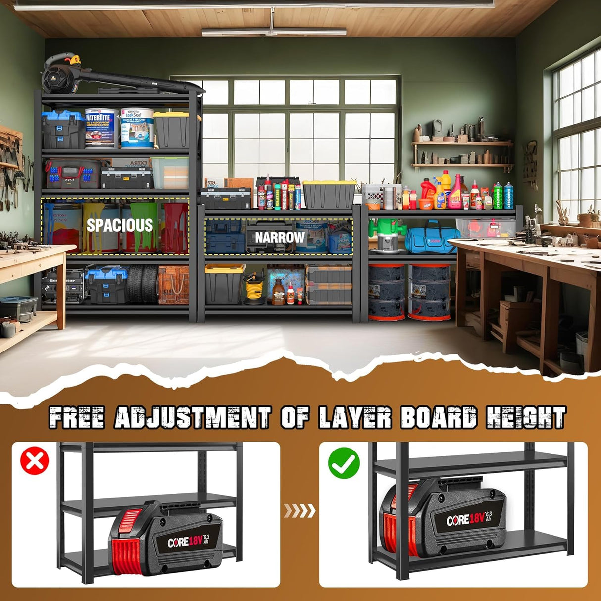 PRESTELION 5-Tier Storage Shelving 32" W Steel Heavy Duty Shelving Unit with Shelves for Heavy Duty Metal Shelving Adjustable Garage Shelving Rack Storage Kitchen, 63" H X 32" W X 16" D, Black PRESTELION