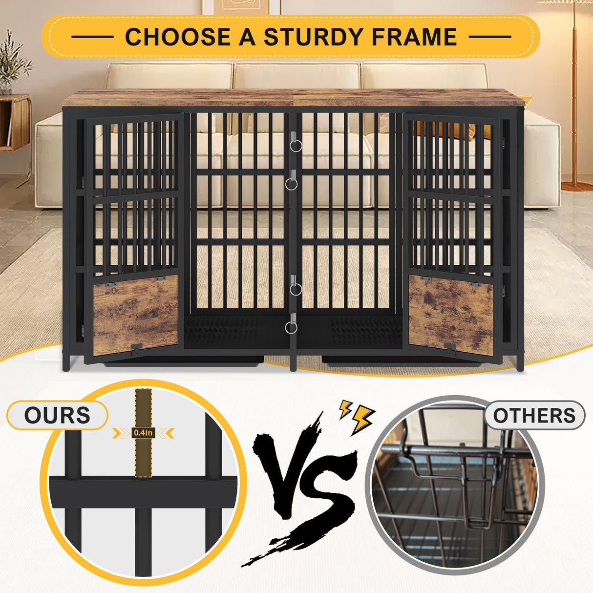BOINN Large Dog Crate Furniture, 63 inch Heavy Duty Double Dog Crate with Divider, Extra Large Dog Kennel Furniture with Removable Trays for Medium Large Dogs BOINN