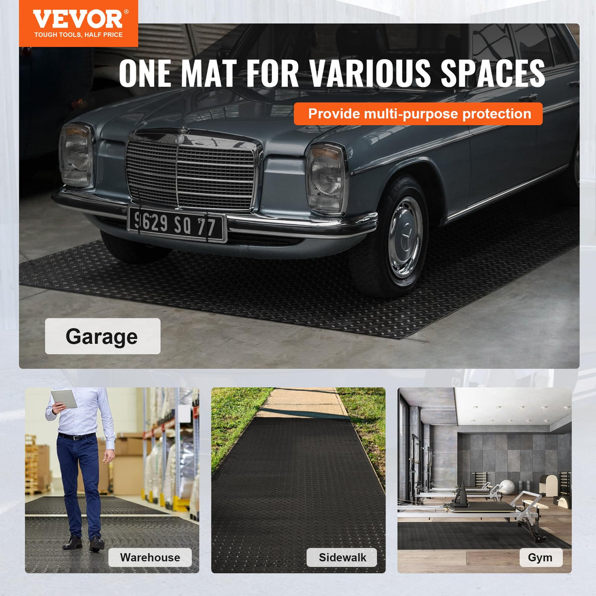 VEVOR Garage Floor Mats, 2 Rolls x 17 x 3.6 Ft PVC Garage Flooring Roll, Non-Slip Diamond Texture, 123.14 sq.ft Covering Space, Black Garage Mats for Under Cars, Garage Industry Gym VEVOR