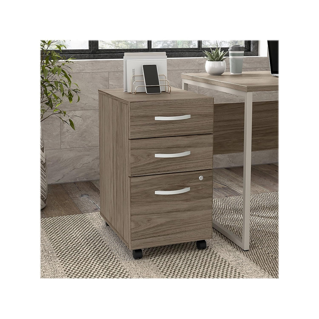 Bush Business Furniture HYF216MHSU-Z Hybrid 3-Drawer Mobile File Cabinet, Letter/Legal, Modern Hickory, 20-Inch Bush Business Furniture