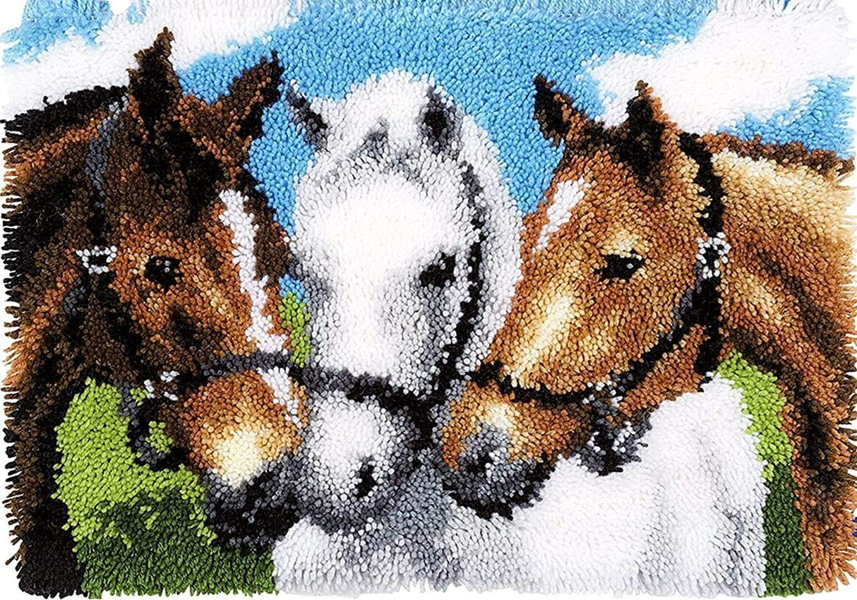 DoYBSelf Latch Hook Kits for Beginner,Crocheting Carpet Rug Acrylic Yarn Pre-Printed Canvas Cushion Mat Tapestry Sofa Decor Gift,Horse,20" x 15" DoYBSelf