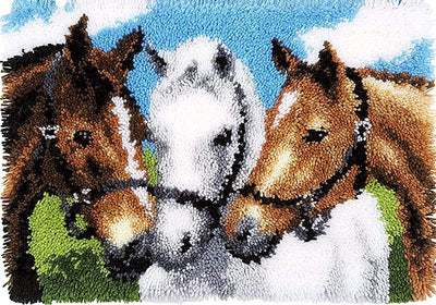 DoYBSelf Latch Hook Kits for Beginner,Crocheting Carpet Rug Acrylic Yarn Pre-Printed Canvas Cushion Mat Tapestry Sofa Decor Gift,Horse,20" x 15"