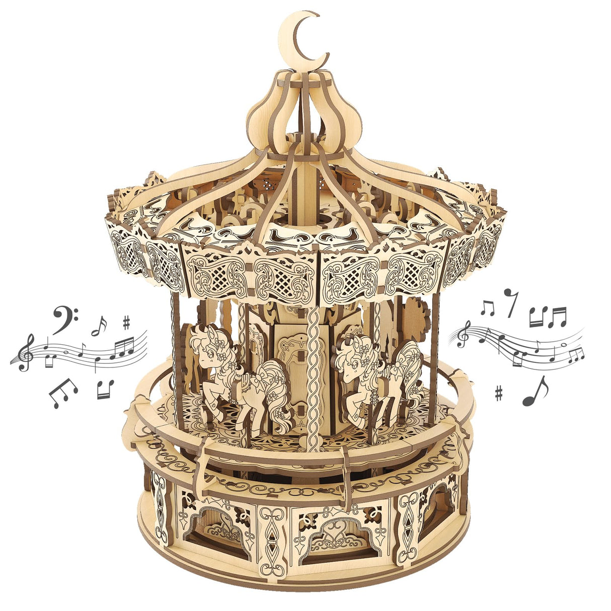 Playhiland 3D Wooden Puzzles for Adults - DIY Wooden Music Box, Merry-go-Round Model Kit - 274 Pieces Wooden Jigsaw - Brain Teaser - Birthday Gift for Boys and Girls/Adults Playhiland