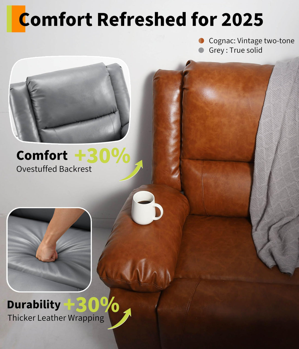 GarveeHome Power Lift Recliner Chair - Heat and Massage, Faux PU Electric Lift Recliner for Elderly & Mobility Impaired, Adjustable Back and Legs, Heavy Duty Lift Chair for Seniors GarveeHome