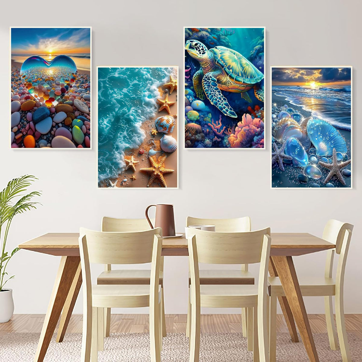 6 Pack Paint by Numbers Kits with Framed for Adults Beginners, Beach Paint by Number Kits on Canvas with Wooden Easel, DIY Acrylic Oil Painting Kits with Brushes for Home Wall Decor (8x12 inch) Mrnsiet