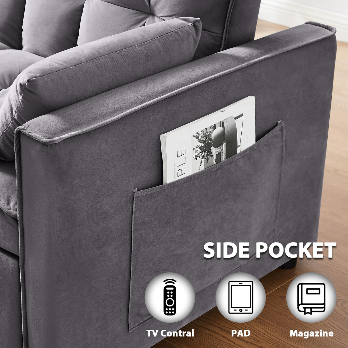 tiramisubest Sleeper Sofa Bed,55'' Convertible Pull Out Couch With Side Pockets,Velvet Fabric Loveseat Sleeper Sofa with Adjustable Backrest for Living Room,Bedroom,Apartment and Small Space, DarkGrey tiramisubest