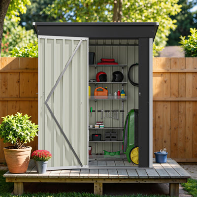 Greesum 5×3 FT Outdoor Storage Shed, Metal Storaged Sheds Without Floor, Tool Sheds with Lockable Doors and Sloping Roof for Garden, Patio, Backyard, White