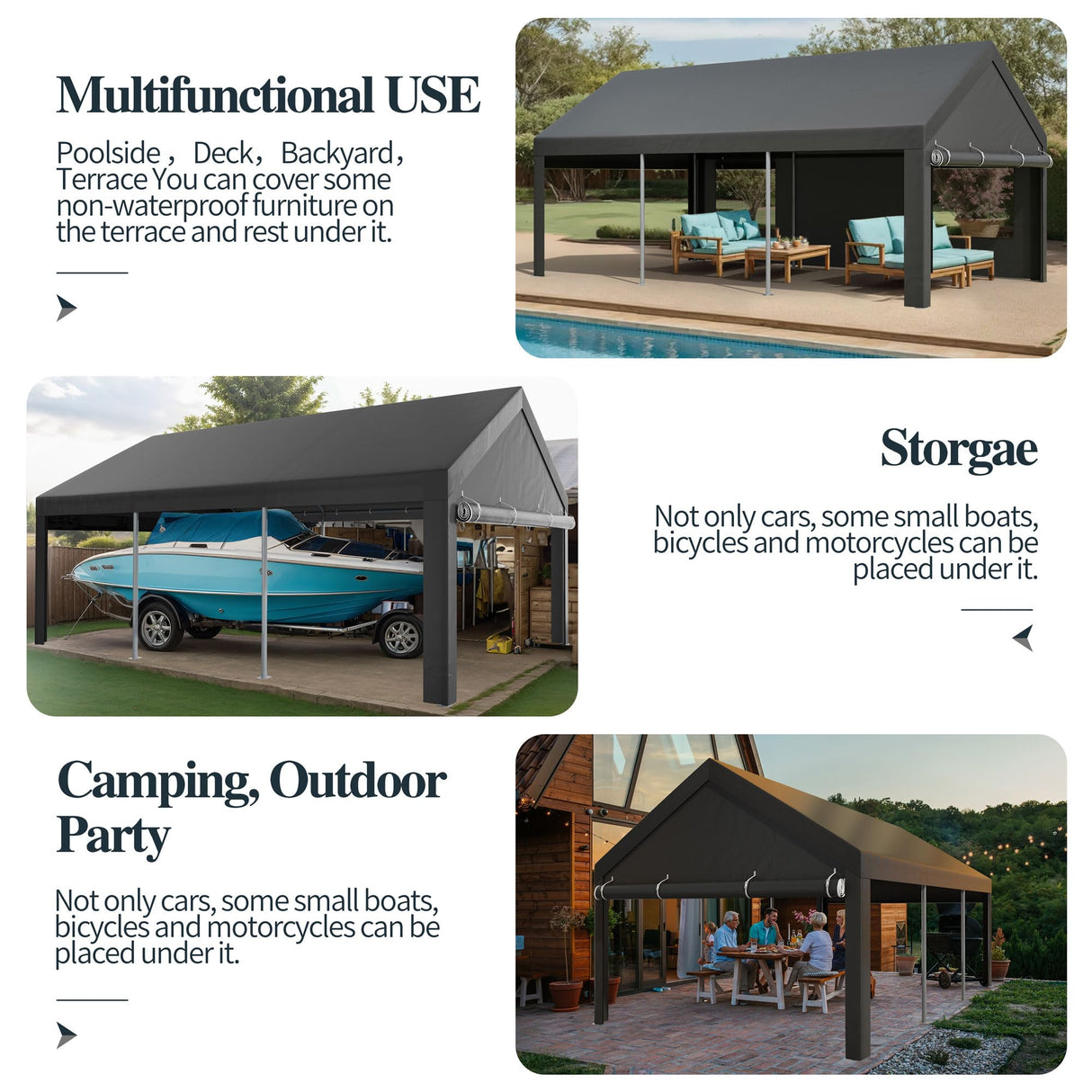 Shintenchi Carport 10' x 20' Heavy Duty Portable Garage, Carport Canopy with Side-Opening Door & Roll-Up Windows, Car Canopy for Truck,Car,Boat,Grey Shintenchi