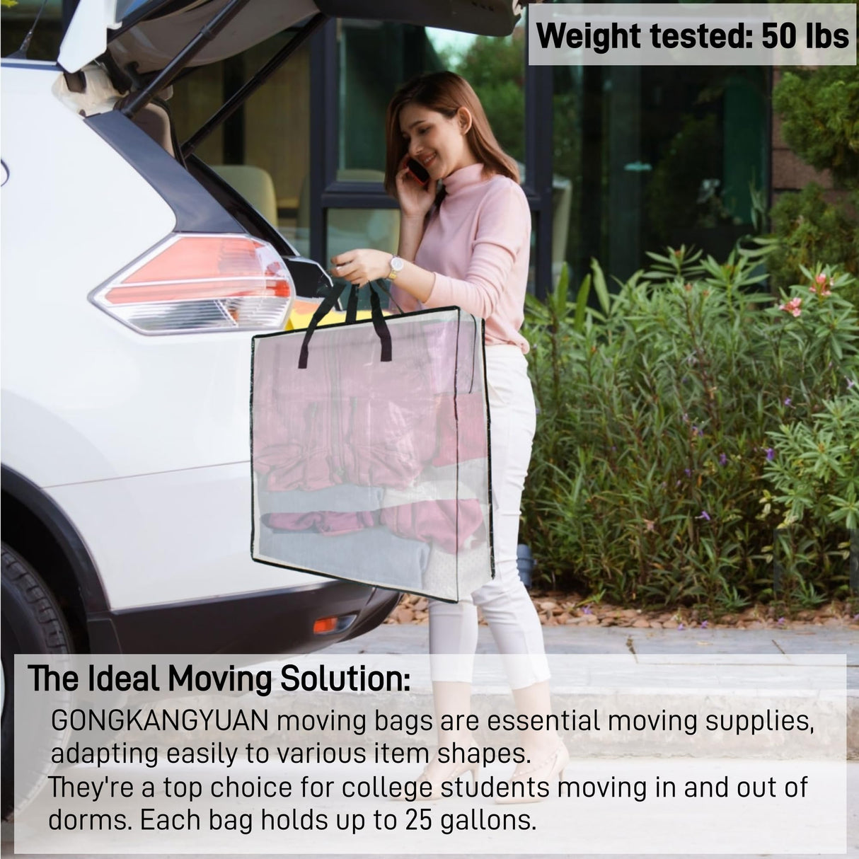 5 Pack Moving Bags, Wreath Storage Bag, Garland Container, Clear Storage Bags with Handles and Zippers Moving Bag for College Carrying, Bedding, Toys Organizer, Under the Bed Storage GONGKANGYUAN