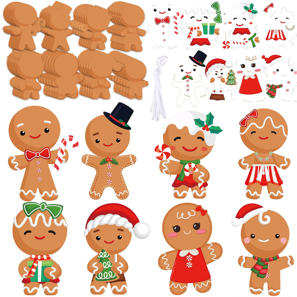 Yinder 48 Pcs Christmas Craft Kit Bulk Christmas DIY Arts and Crafts Tree Ornament Kit Make Your Own Xmas Tree Ornaments Self Adhesive Sticker Sheets for Xmas Decoration(Gingerbread Man) Yinder