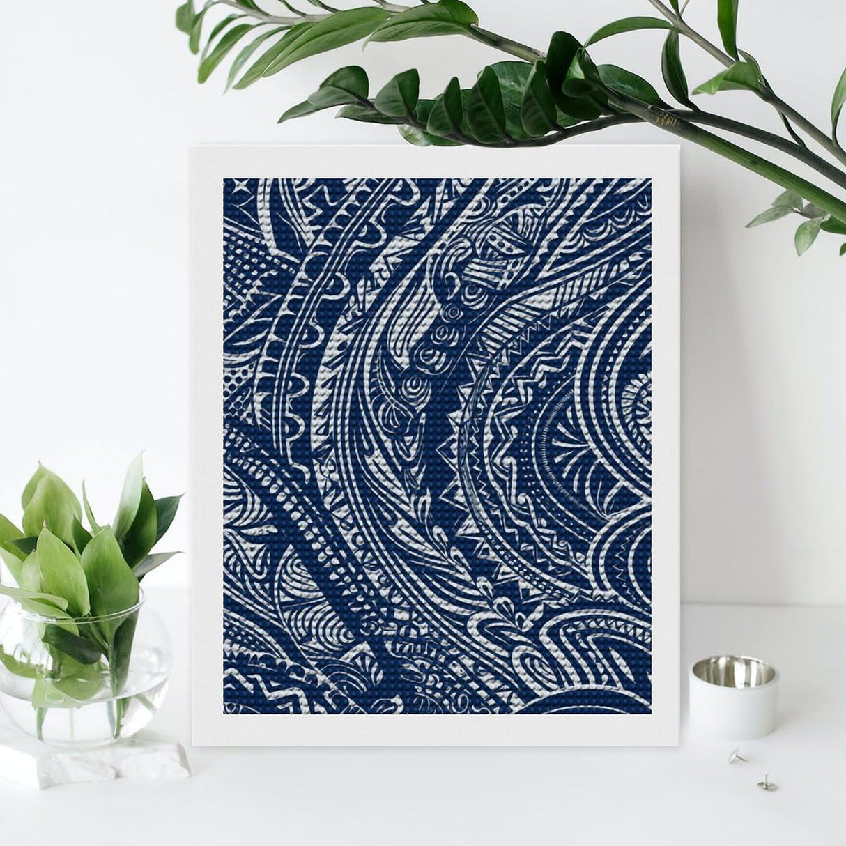 YKLBV Diamond Art Kits for Adults Diamond Painting Kits for Adults DIY Paint with Round Full Drill Diamonds Paintings Blue Polynesian Maori Tribal Pattern Gem Art for Home Wall Decor Gift YKLBV